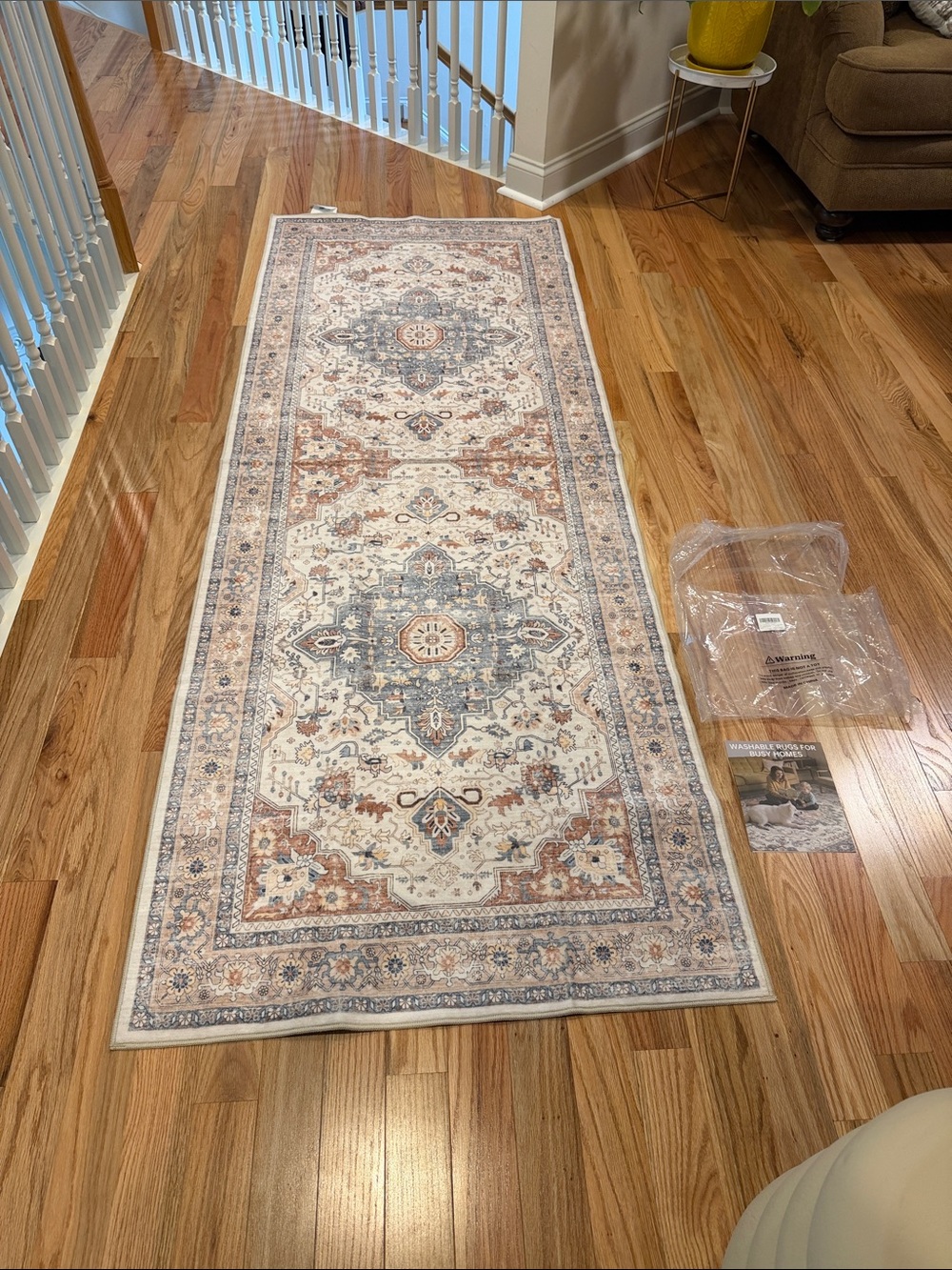 Classic Medallion Non-Slip Runner Rug in Cream, Blue, and Rust - Home Accent - Picture 4 of 11